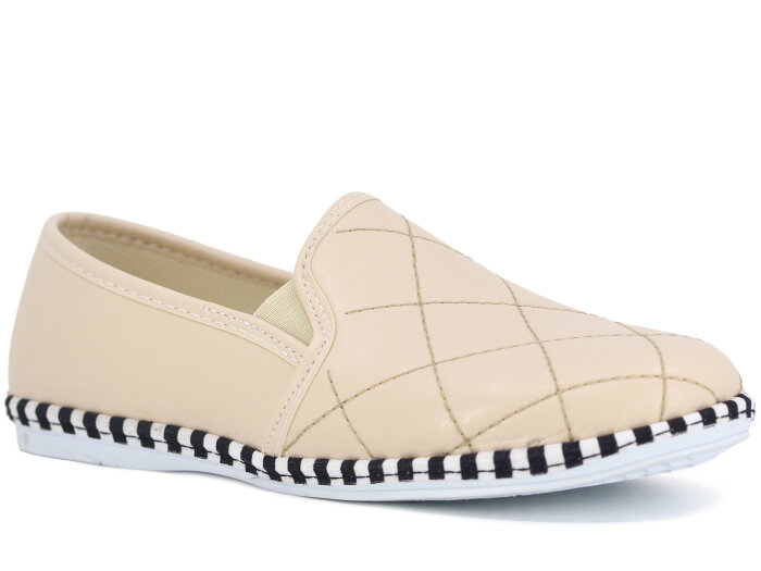 Mısra Zenne Nakışlı Şerit Taban Babet Ayakkabı Krem - 1