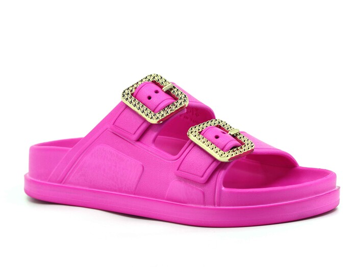 Monapicco Zenne Capri Taşlı Çift Toka Lux Eva Terlik Fuşya - Monapicco