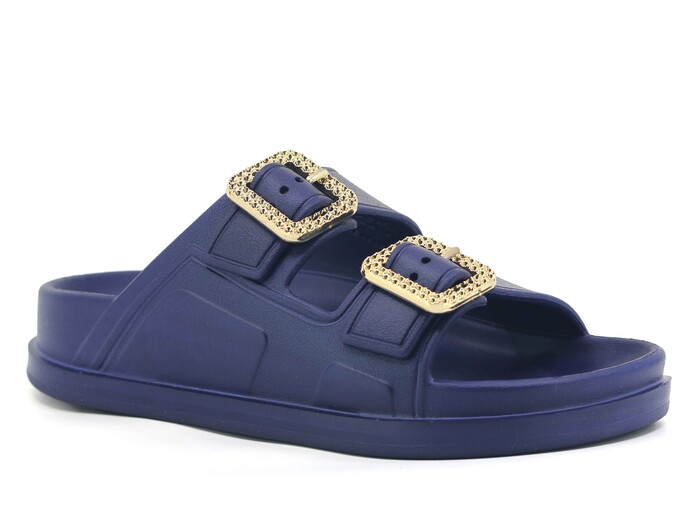 Monapicco Zenne Capri Taşlı Çift Toka Lux Eva Terlik Lacivert - Monapicco