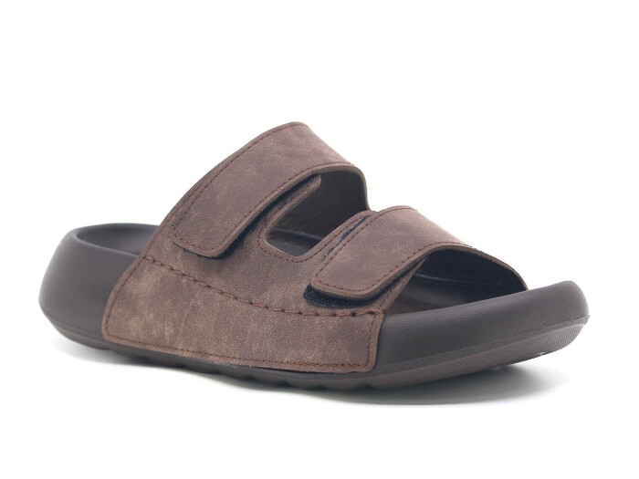 Monapicco Zenne Lapis Çift Bantlı Cırtlı Lux Eva Terlik Kahve - Monapicco