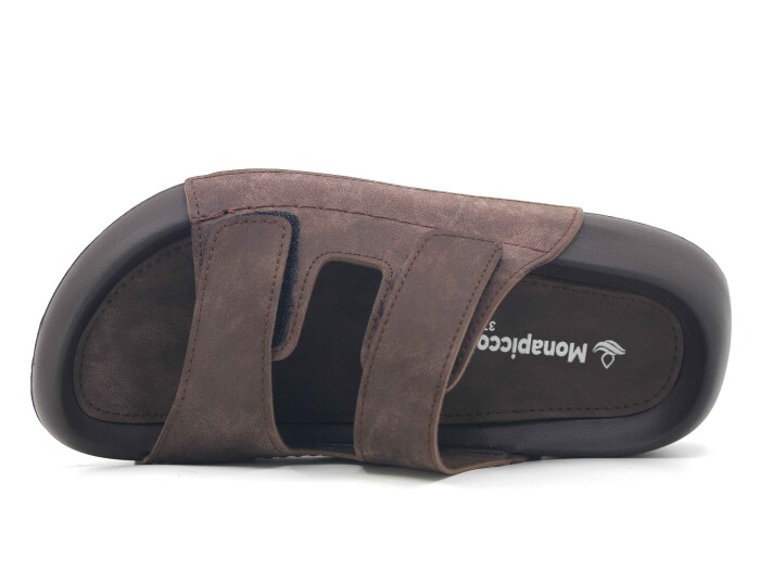 Monapicco Zenne Lapis Çift Bantlı Cırtlı Lux Eva Terlik Kahve - Monapicco (1)