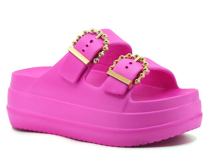 Monapicco Zenne Yakut CT-01 Çift Toka Lux Eva Terlik Fuşya - Altın - Monapicco