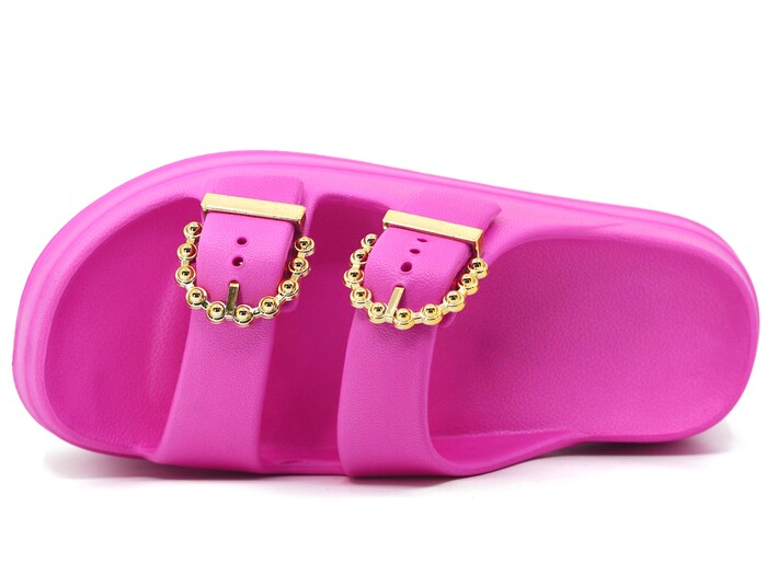 Monapicco Zenne Yakut CT-01 Çift Toka Lux Eva Terlik Fuşya - Altın - Monapicco (1)