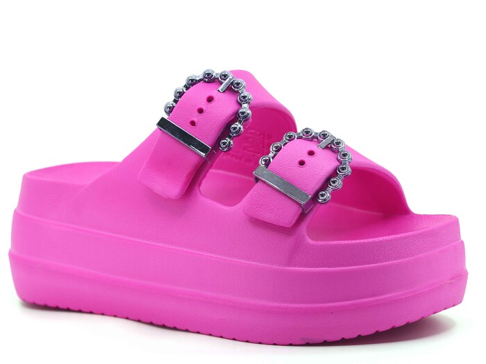 Monapicco Zenne Yakut CT-01 Çift Toka Lux Eva Terlik Fuşya - Platin - Monapicco