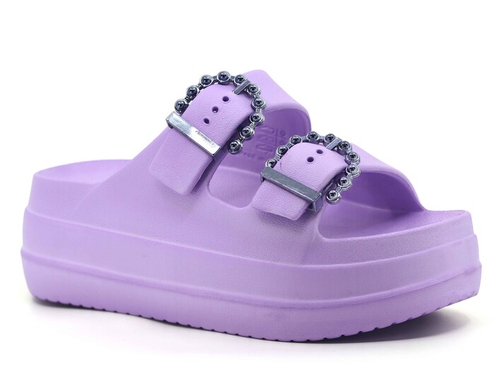 Monapicco Zenne Yakut CT-01 Çift Toka Lux Eva Terlik Lila - Platin - Thumbnail