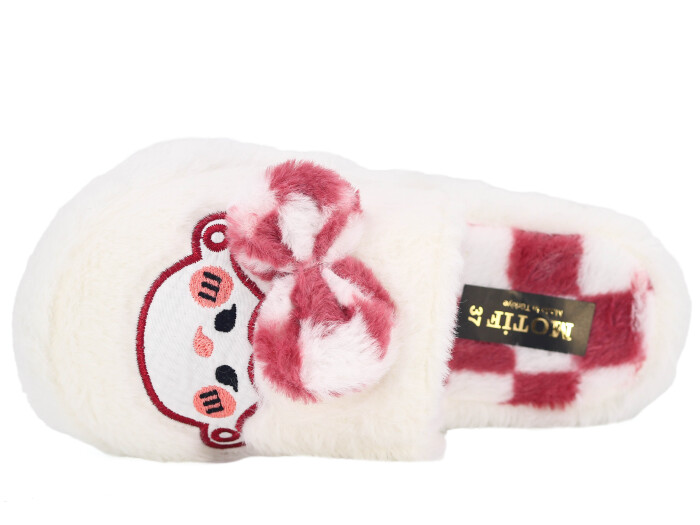 Motif Zenne 2025 Burnu Kapalı Fiyonk Ev Terliği Beyaz - Kırmızı - Motif (1)