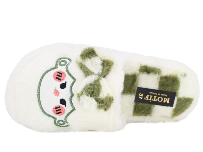 Motif Zenne 2025 Burnu Kapalı Fiyonk Ev Terliği Beyaz - Yeşil - Motif (1)