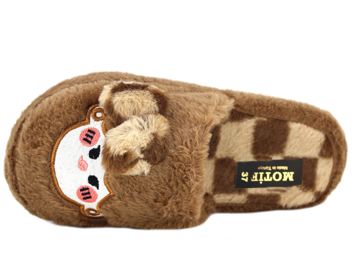 Motif Zenne 2025 Burnu Kapalı Fiyonk Ev Terliği Kahve - Krem - Motif (1)