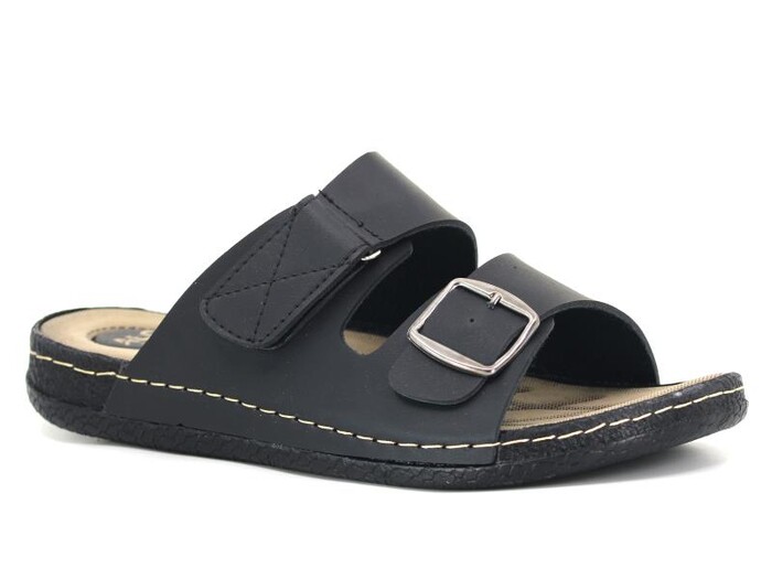 Mulex Merdane 50951 Cırtlı Tokalı Lord Model Monta Terlik Günlük Terlik Siyah - Mulex