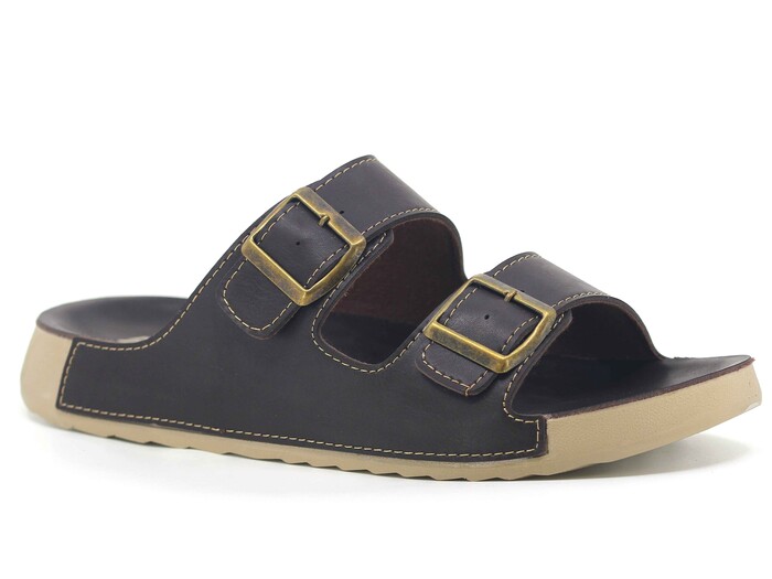 Mulex Merdane 51053 Monta Çift Toka Kutulu Günlük Terlik Kahve - Mulex