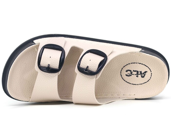 Mulex Merdane 51201 Çift Toka Monta Kutulu Günlük Terlik Bej - Mulex (1)