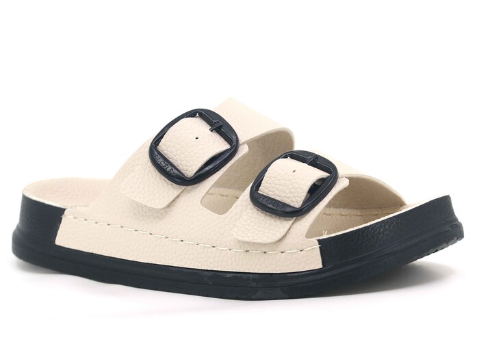 Mulex Merdane 51201 Çift Toka Monta Kutulu Günlük Terlik Bej - Mulex