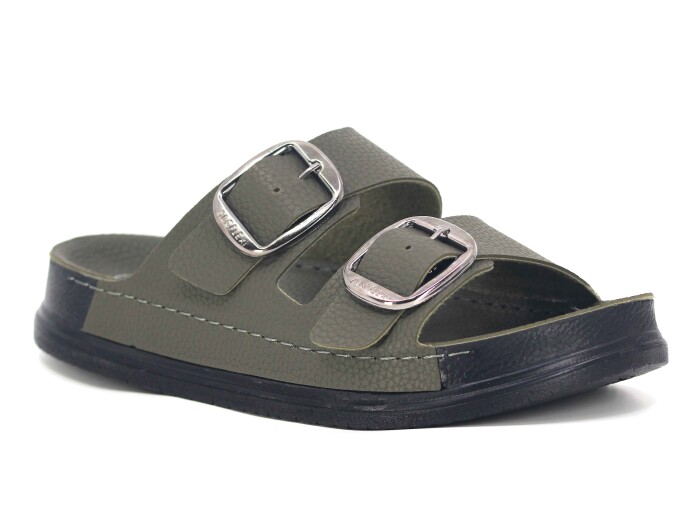 Mulex Merdane 51201 Çift Toka Monta Kutulu Günlük Terlik Haki - Mulex