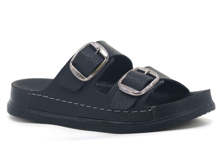 Mulex Merdane 51201 Çift Toka Monta Kutulu Günlük Terlik Siyah - Mulex