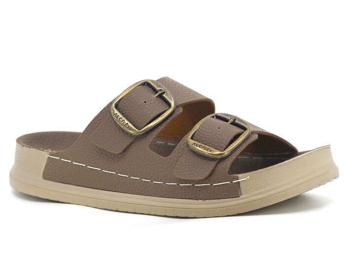 Mulex Merdane 51201 Çift Toka Monta Kutulu Günlük Terlik Vizon - Mulex