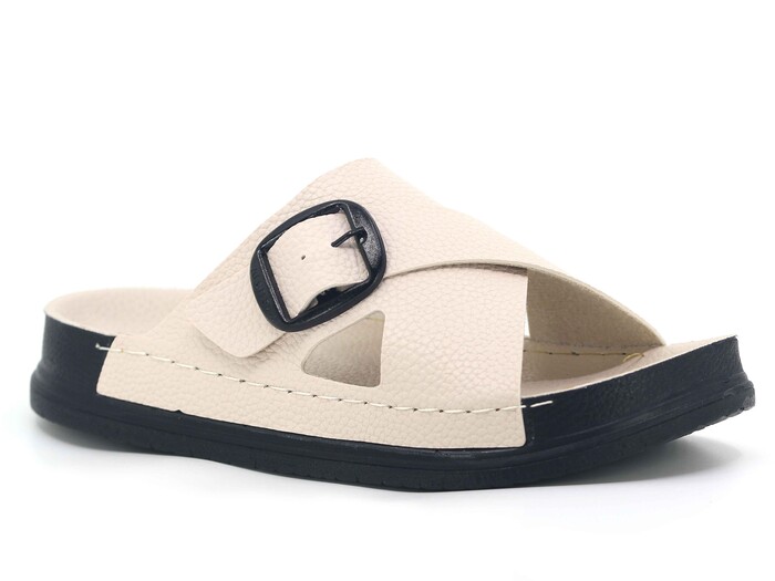 Mulex Merdane 51202 Çapraz Toka Monta Kutulu Günlük Terlik Bej - Mulex