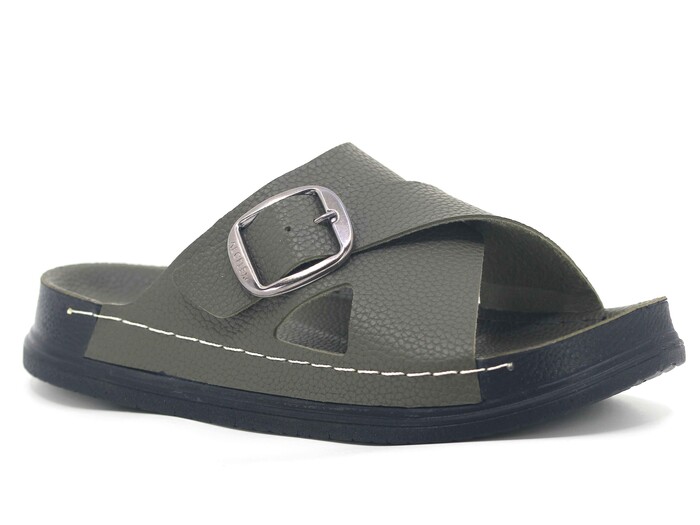 Mulex Merdane 51202 Çapraz Toka Monta Kutulu Günlük Terlik Haki - Mulex