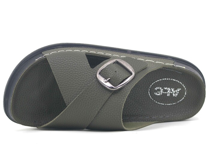 Mulex Merdane 51202 Çapraz Toka Monta Kutulu Günlük Terlik Haki - Mulex (1)