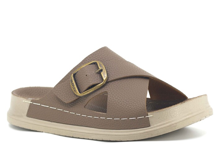 Mulex Merdane 51202 Çapraz Toka Monta Kutulu Günlük Terlik Vizon - Mulex