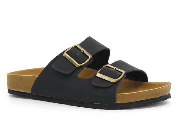 Mulex Merdane 5152 Birken Çift Toka Evalı Monta Günlük Terlik Siyah - 1