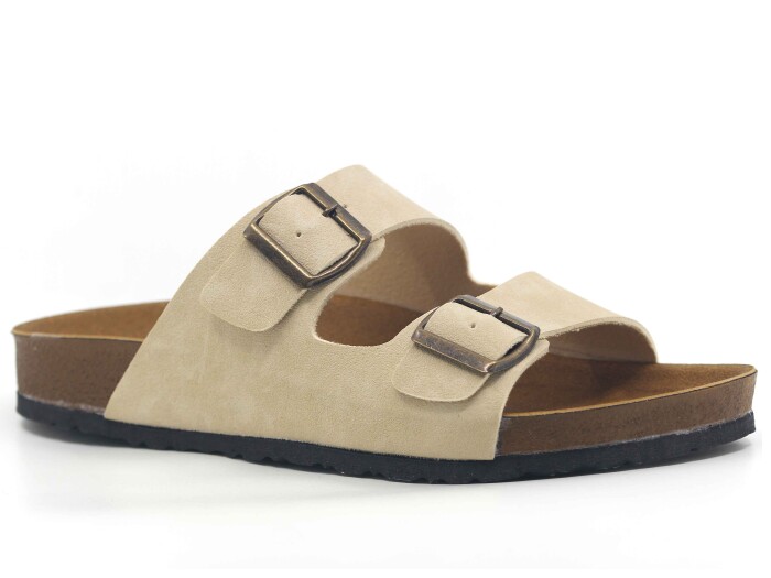 Mulex Merdane 5152 Büyük Beden Birken Çift Toka Evalı Monta Günlük Terlik Bej - Mulex