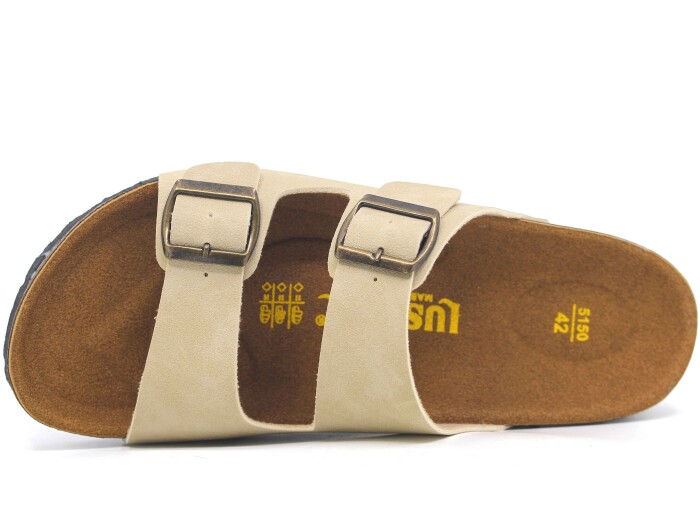 Mulex Merdane 5152 Büyük Beden Birken Çift Toka Evalı Monta Günlük Terlik Bej - Mulex (1)