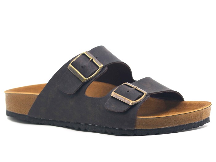 Mulex Merdane 5152 Büyük Beden Birken Çift Toka Evalı Monta Günlük Terlik Kahve - Mulex