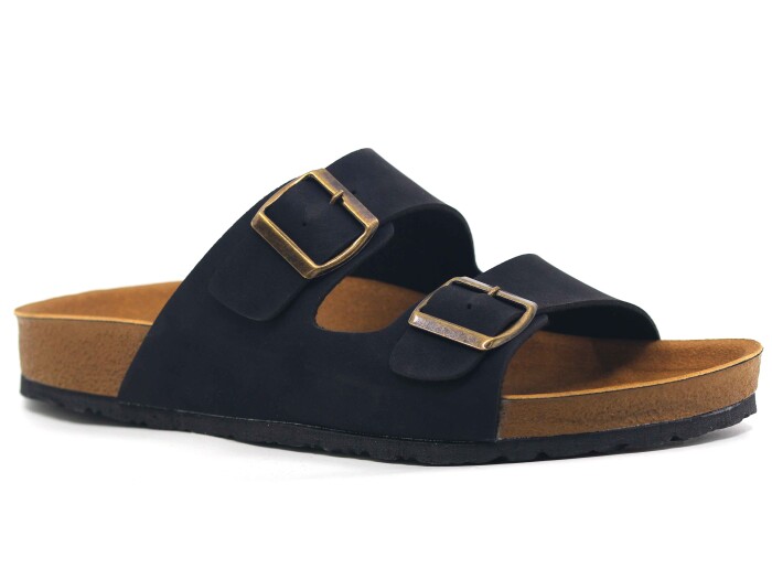 Mulex Merdane 5152 Büyük Beden Birken Çift Toka Evalı Monta Günlük Terlik Siyah - Mulex