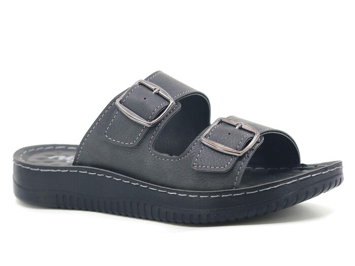 Mulex Merdane 5251 Çift Toka Enj. Kutulu Günlük Terlik Füme - Mulex