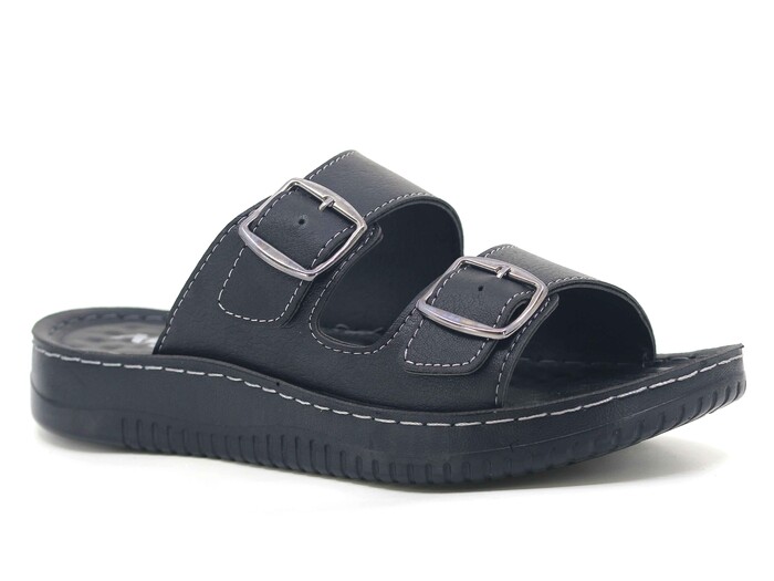 Mulex Merdane 5251 Çift Toka Enj. Kutulu Günlük Terlik Siyah - Mulex