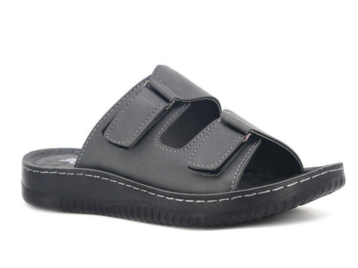 Mulex Merdane 5255 Çift Cırtlı Enj. Kutulu Günlük Terlik Füme - Mulex