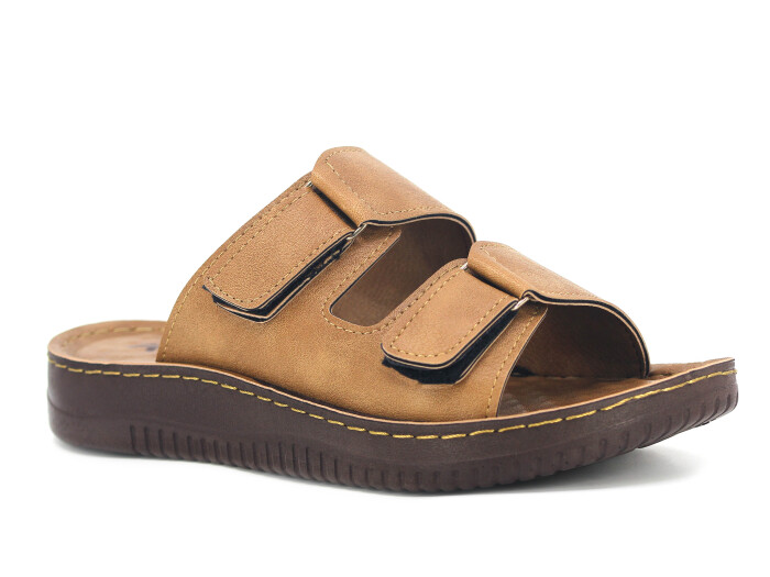 Mulex Merdane 5255 Çift Cırtlı Enj. Kutulu Günlük Terlik Vizon - Mulex