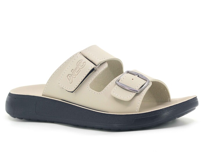 Mulex Merdane 5351 Çift Toka Enj. Cırtlı Kutulu Günlük Terlik Bej - 1