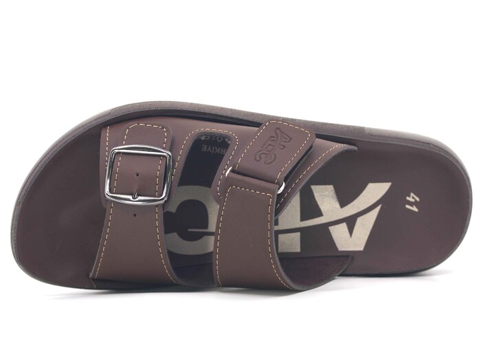 Mulex Merdane 5351 Çift Toka Enj. Cırtlı Kutulu Günlük Terlik Kahve - 2