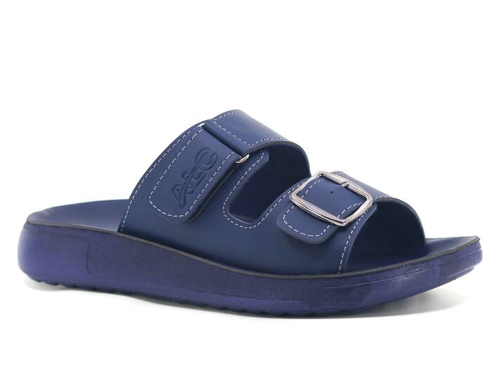 Mulex Merdane 5351 Çift Toka Enj. Cırtlı Kutulu Günlük Terlik Lacivert - Mulex