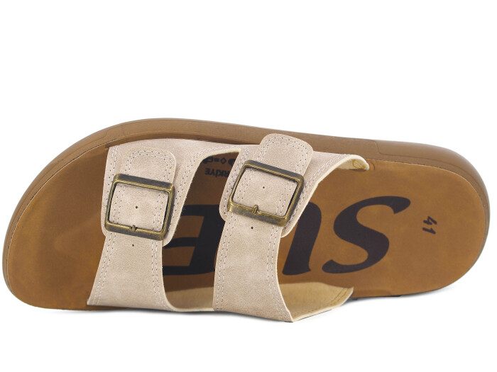 Sue Merdane 5352 Çift Toka Enj.Poşetli Günlük Terlik Bej - Sue (1)