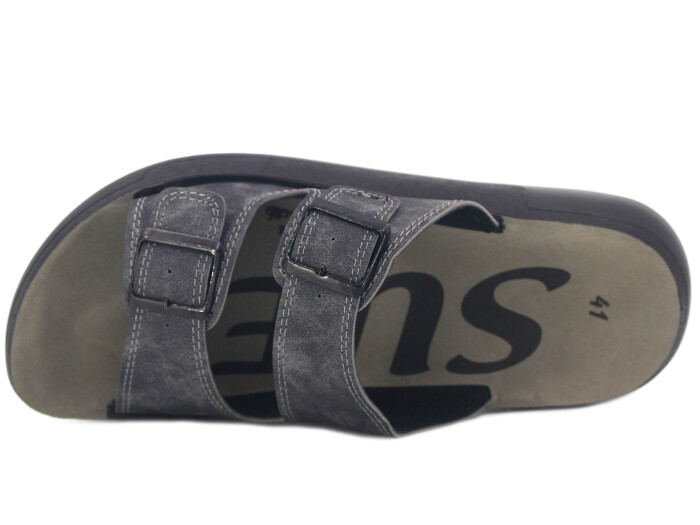 Sue Merdane 5352 Çift Toka Enj.Poşetli Günlük Terlik Füme - Sue (1)