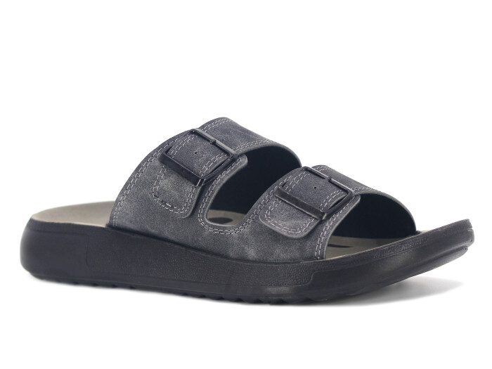 Sue Merdane 5352 Çift Toka Enj.Poşetli Günlük Terlik Füme - Sue