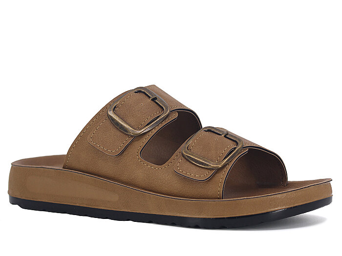 Mulex Merdane 5451 Çift Toka Enj.Kutulu Günlük Terlik Vizon - Mulex