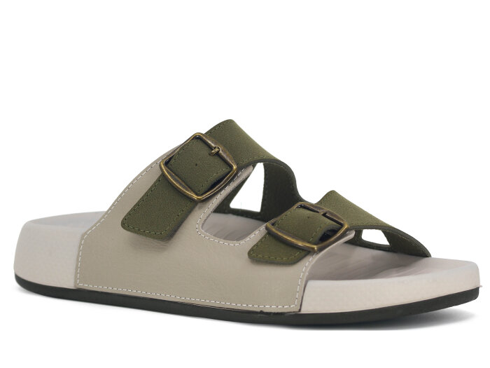 Mulex Merdane 5605 Çift Toka Monta Günlük Terlik Bej - Haki - Mulex