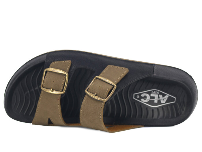 Mulex Merdane 5605 Çift Toka Monta Günlük Terlik Siyah - Vizon - 2