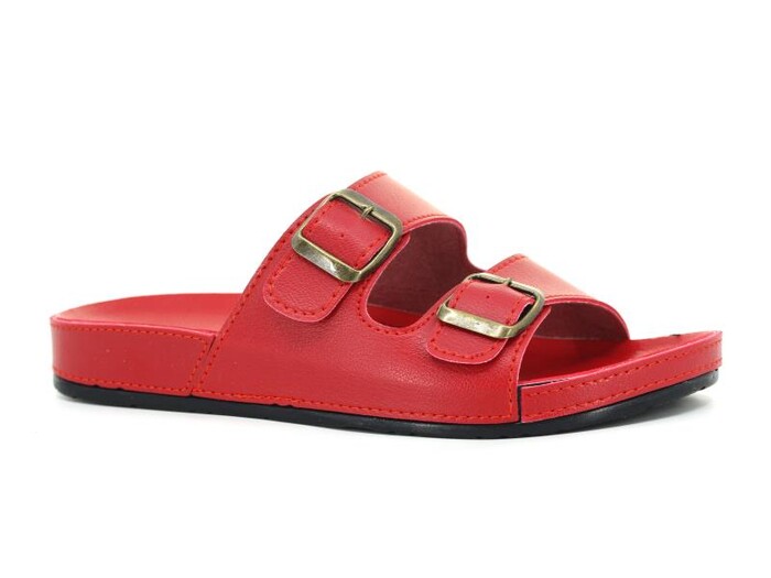 Mulex Zenne 10651 Monta İnce Taban Çift Toka Günlük Terlik Kırmızı - Mulex