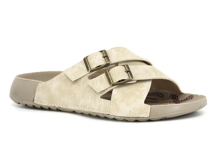 Mulex Zenne 10703 Çapraz Çift Toka Spor Taban Kutulu Günlük Terlik Bej - Mulex