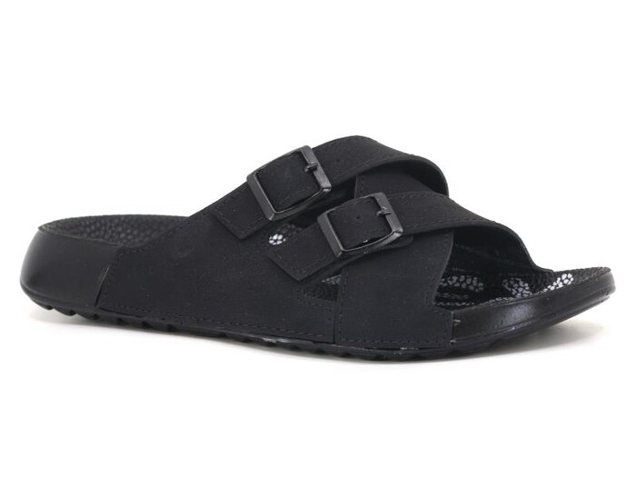 Mulex Zenne 10703 Çapraz Çift Toka Spor Taban Kutulu Günlük Terlik Siyah - Mulex