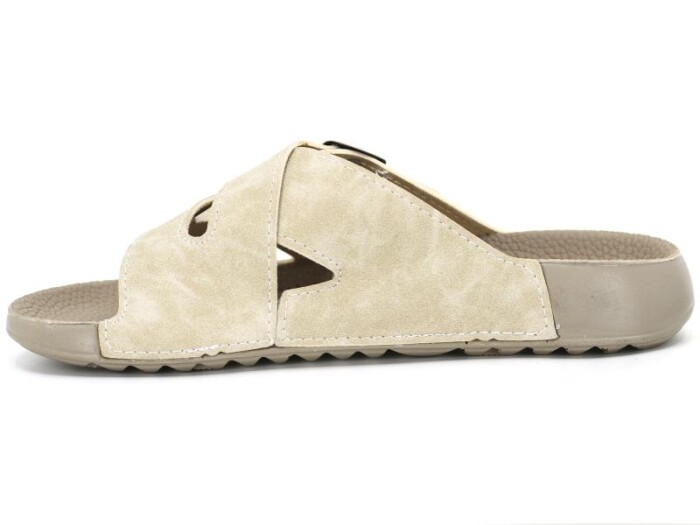 Mulex Zenne 10703 Çapraz Çift Toka Spor Taban Poşetli Günlük Terlik Bej - Mulex (1)