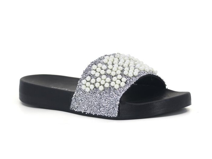 Mulex Zenne 10806 Soft Boncuk Taşlı Kutulu Günlük Terlik Gümüş - Mulex
