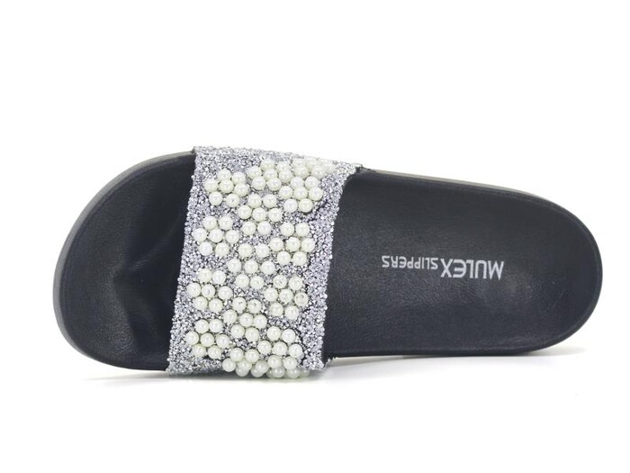 Mulex Zenne 10806 Soft Boncuk Taşlı Kutulu Günlük Terlik Gümüş - Mulex (1)