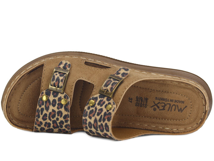 Mulex Zenne 11052 Kutulu Yüksek Taban Günlük Terlik Bej Leopar - 2