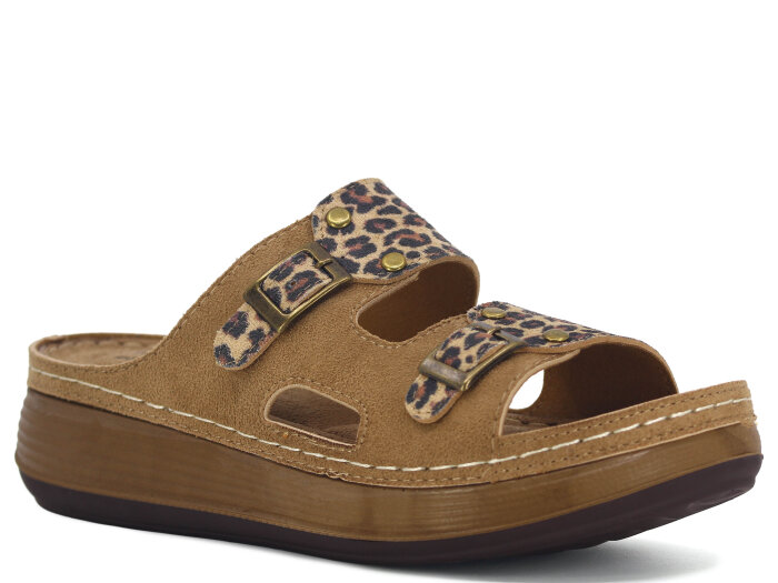 Mulex Zenne 11052 Kutulu Yüksek Taban Günlük Terlik Bej Leopar - 1