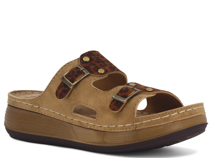 Mulex Zenne 11052 Kutulu Yüksek Taban Günlük Terlik Kahve Leopar - Mulex